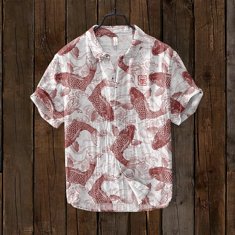 Agatha - Vintage Fish Japanese Art Linen Blend Shirt