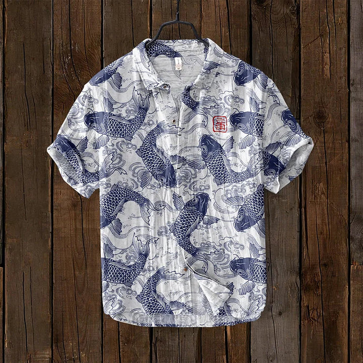 Agatha - Vintage Fish Japanese Art Linen Blend Shirt