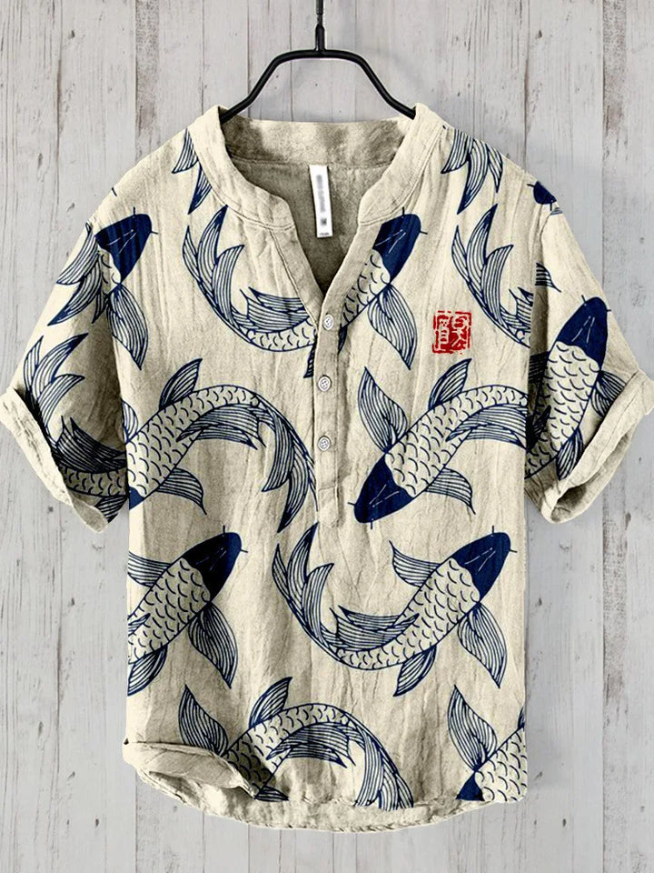 Agatha - Vintage Fish Japanese Art Linen Blend Shirt