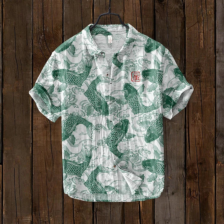 Agatha - Vintage Fish Japanese Art Linen Blend Shirt
