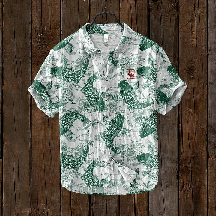 Agatha - Vintage Fish Japanese Art Linen Blend Shirt