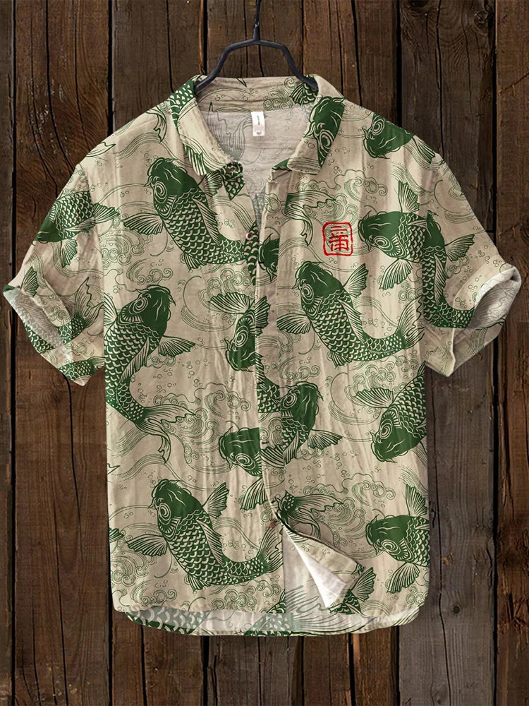 Agatha - Vintage Fish Japanese Art Linen Blend Shirt
