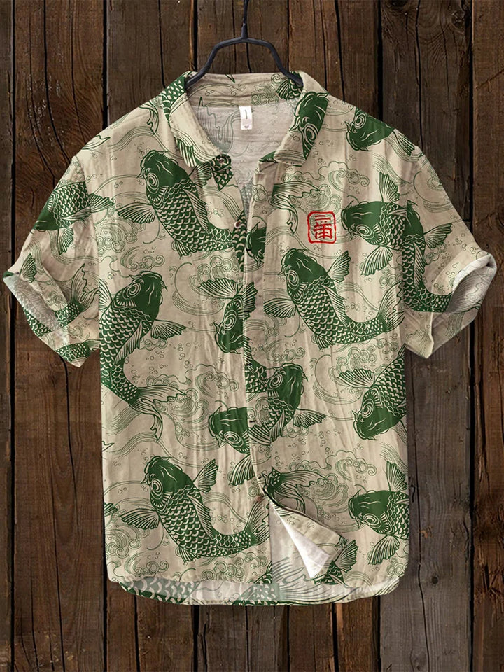Agatha - Vintage Fish Japanese Art Linen Blend Shirt