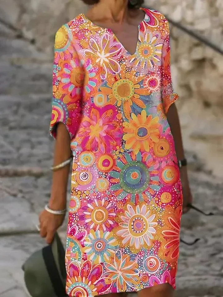 Eliza - Dress with Floral Pattern and V-neckline