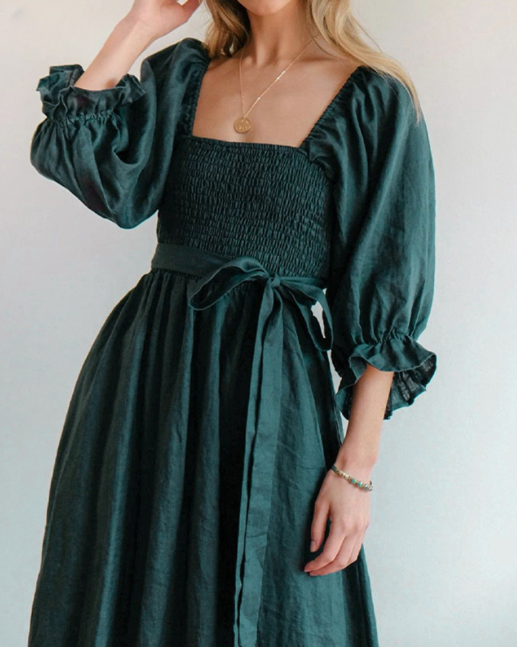 Odelia French Dress with Ruffled Sleeves