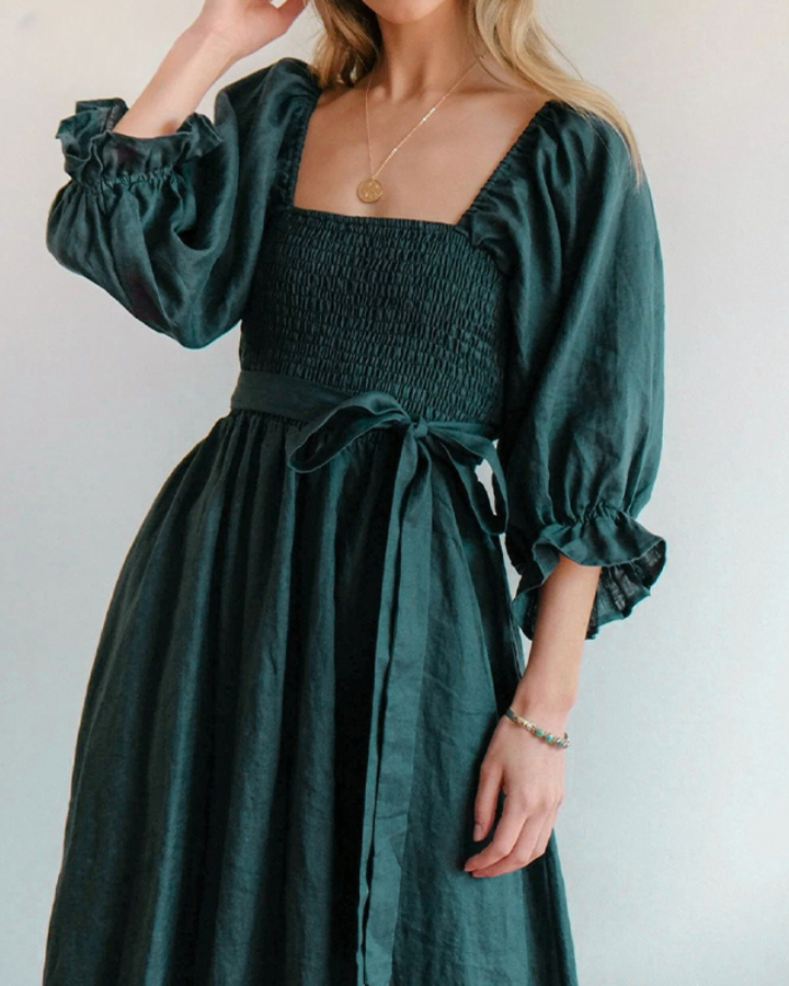 Odelia French Dress with Ruffled Sleeves