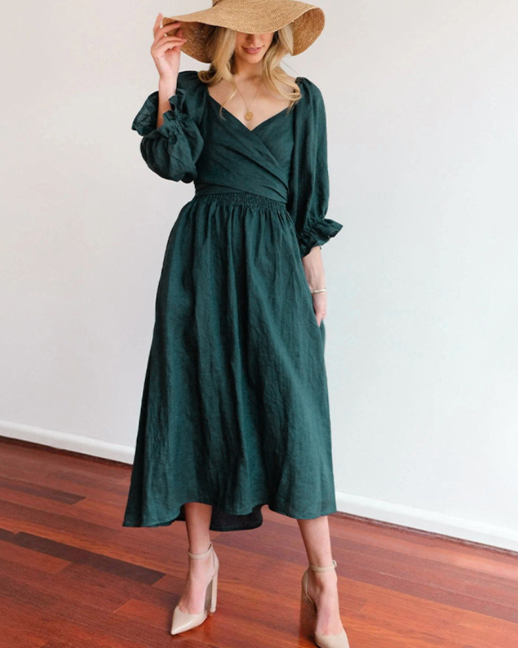Odelia French Dress with Ruffled Sleeves