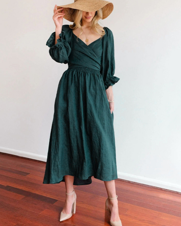 Odelia French Dress with Ruffled Sleeves