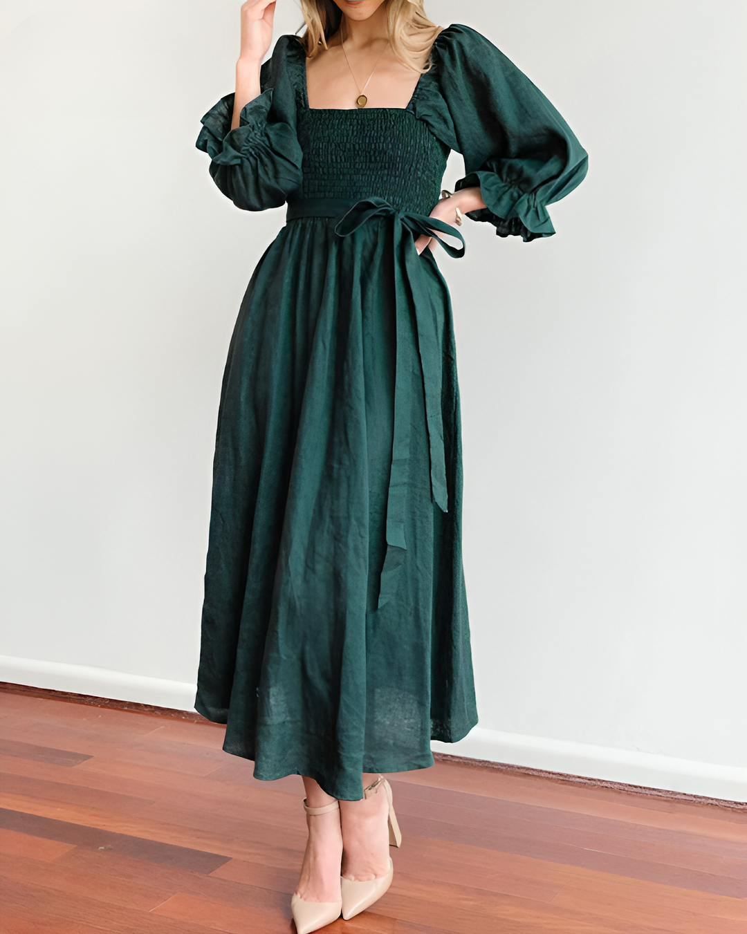Odelia French Dress with Ruffled Sleeves