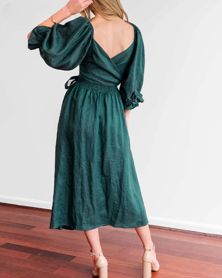 Odelia French Dress with Ruffled Sleeves