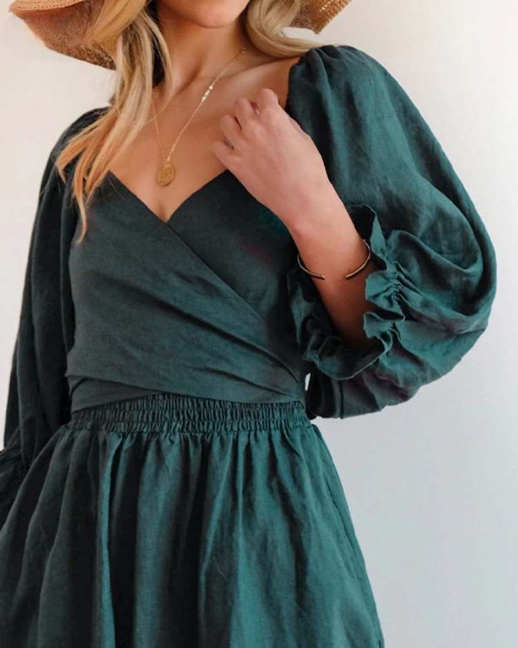 Odelia French Dress with Ruffled Sleeves