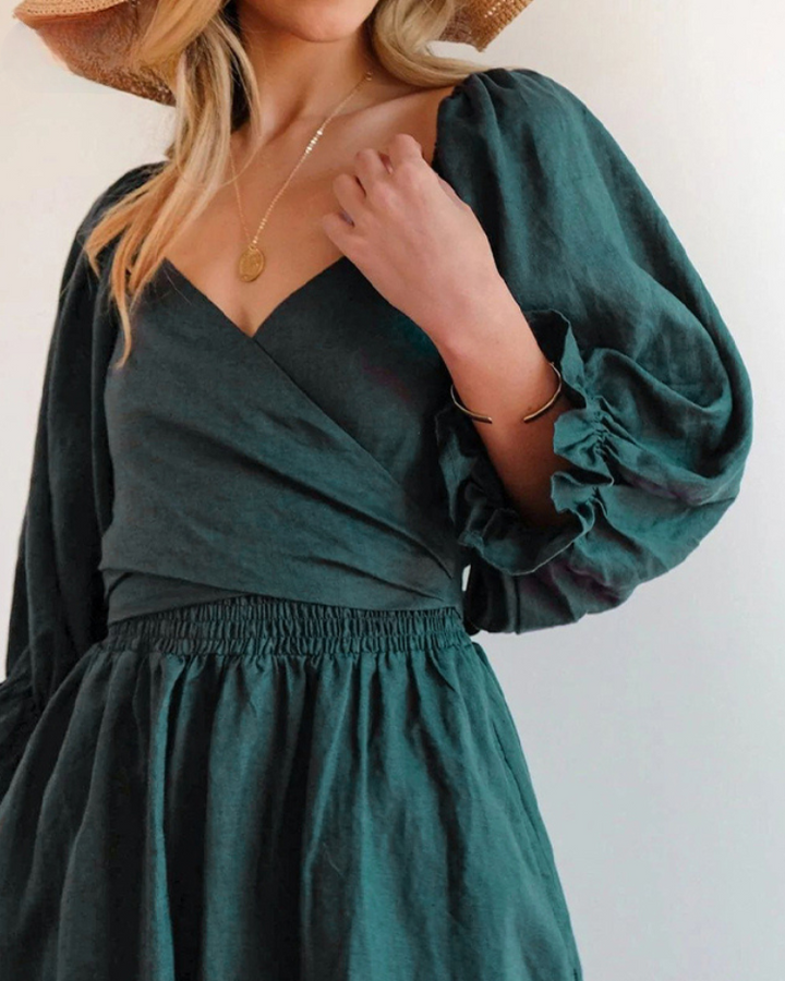 Odelia French Dress with Ruffled Sleeves