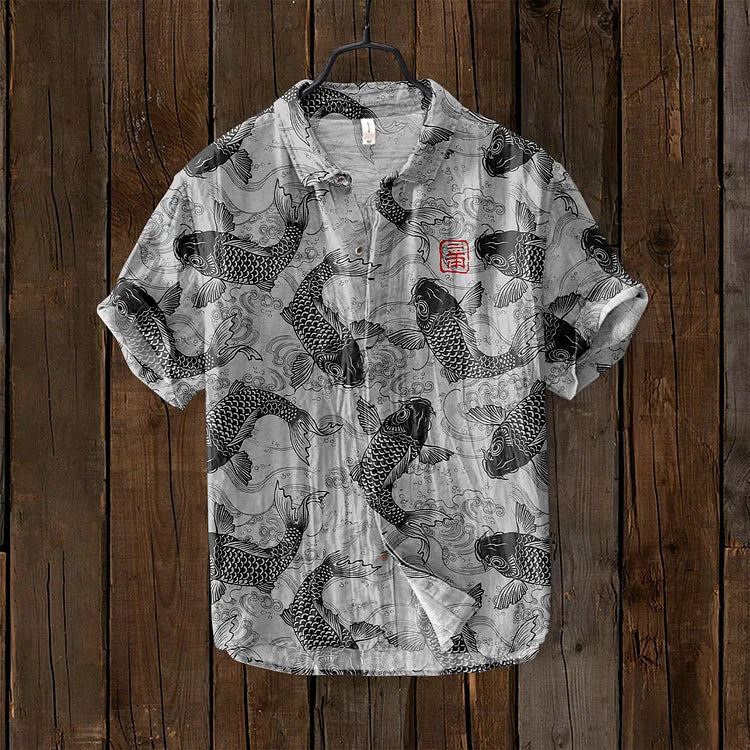 Agatha - Vintage Fish Japanese Art Linen Blend Shirt