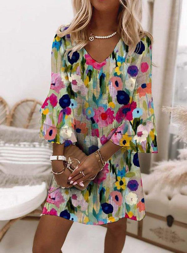 Sofiana | Floral Print V-Neck Mini Dress
