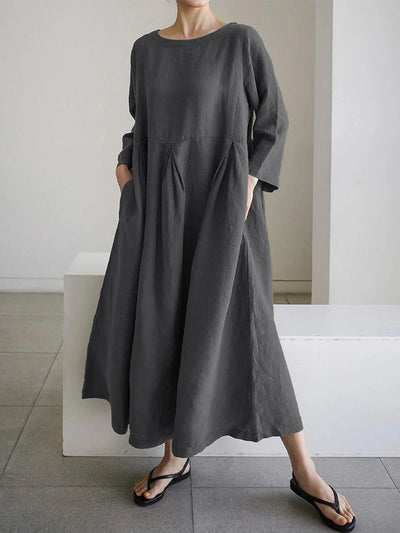 Jane - Loose Linen Dress with Side Pockets