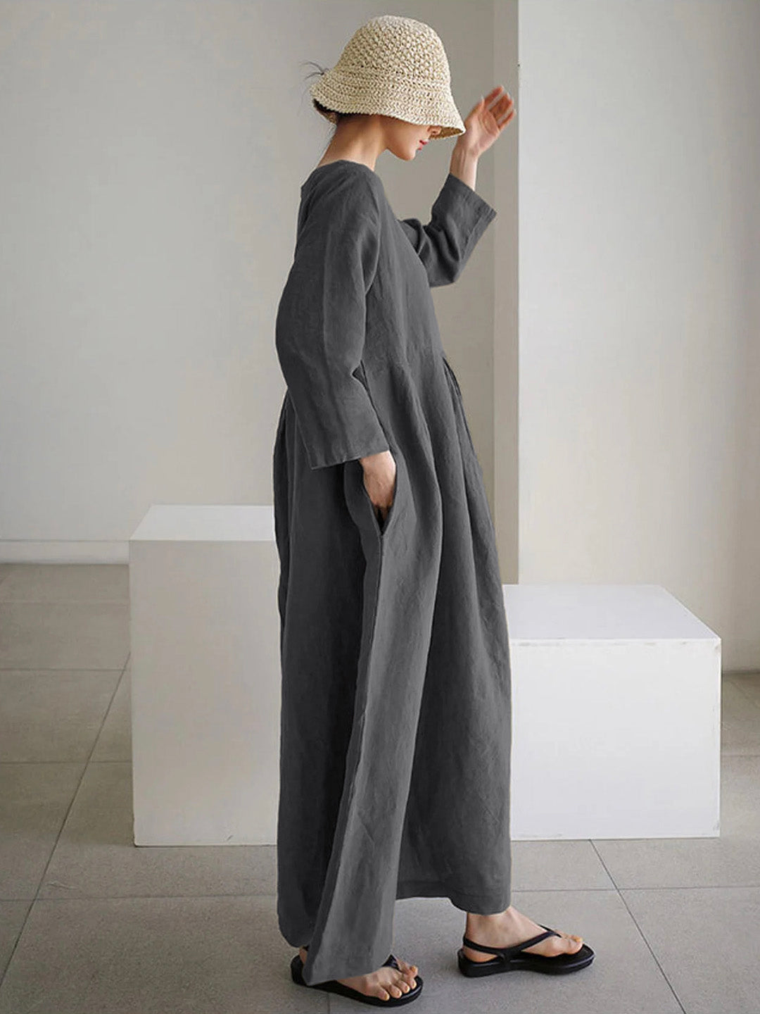 Jane - Loose Linen Dress with Side Pockets