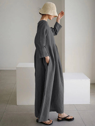 Jane - Loose Linen Dress with Side Pockets