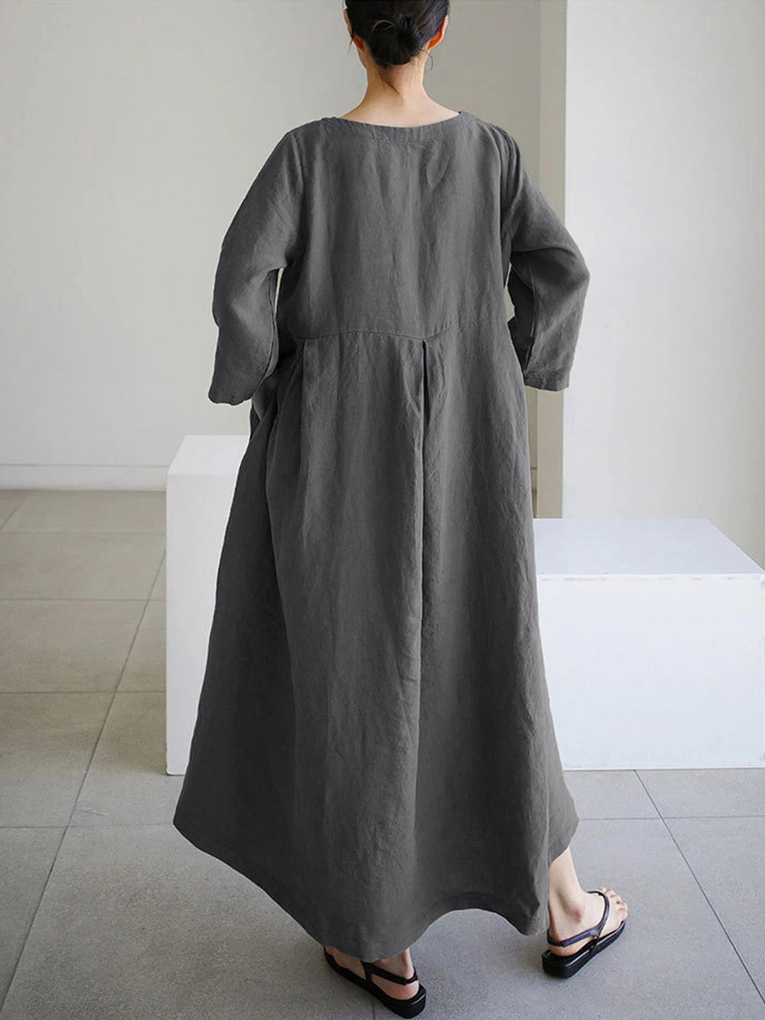 Jane - Loose Linen Dress with Side Pockets