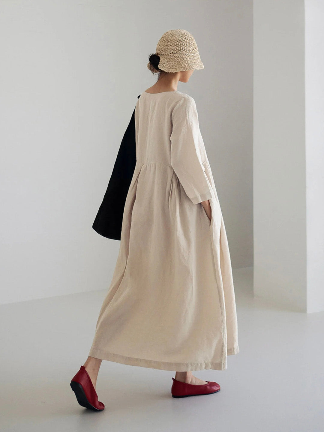 Jane - Loose Linen Dress with Side Pockets