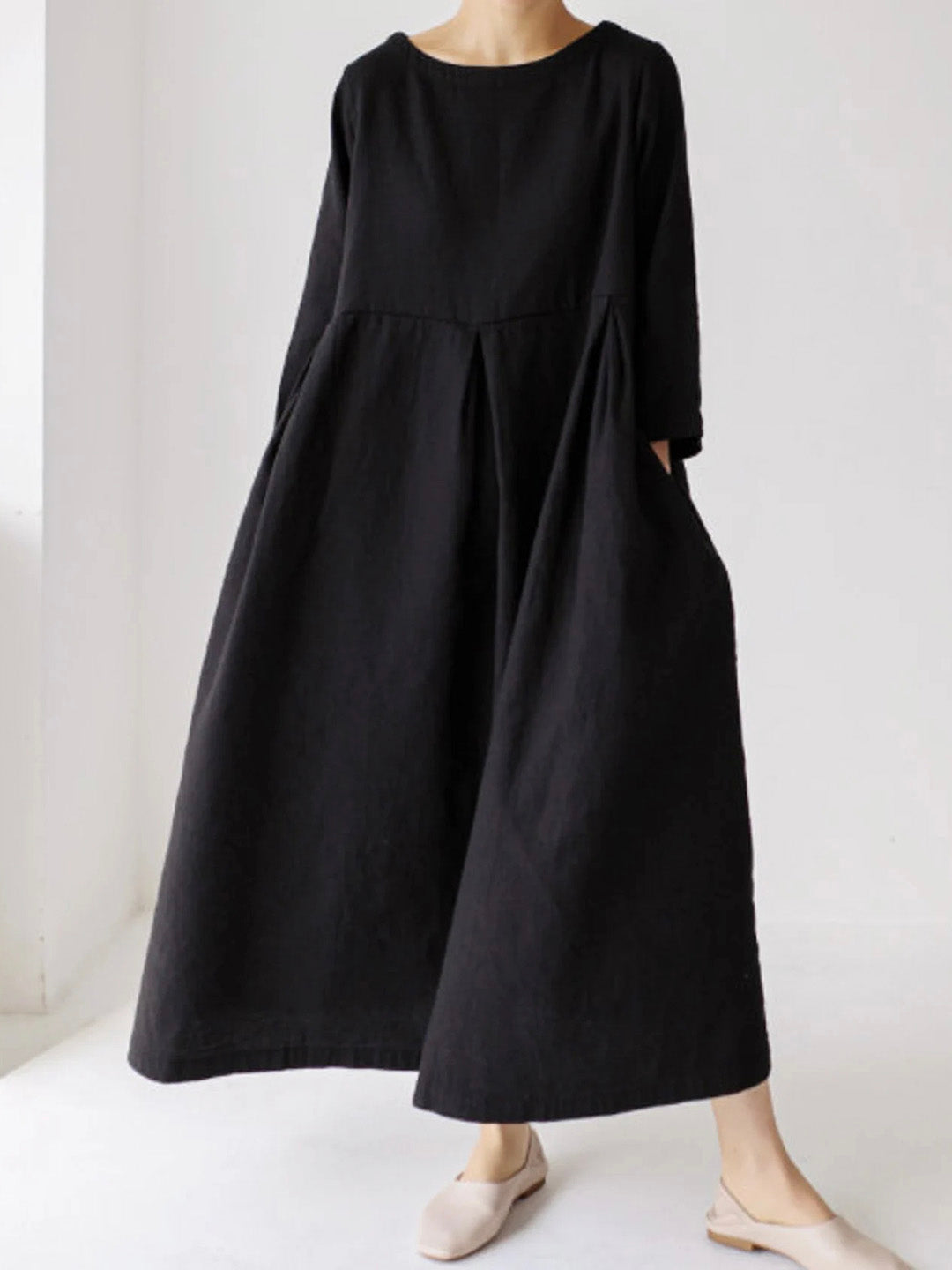 Jane - Loose Linen Dress with Side Pockets