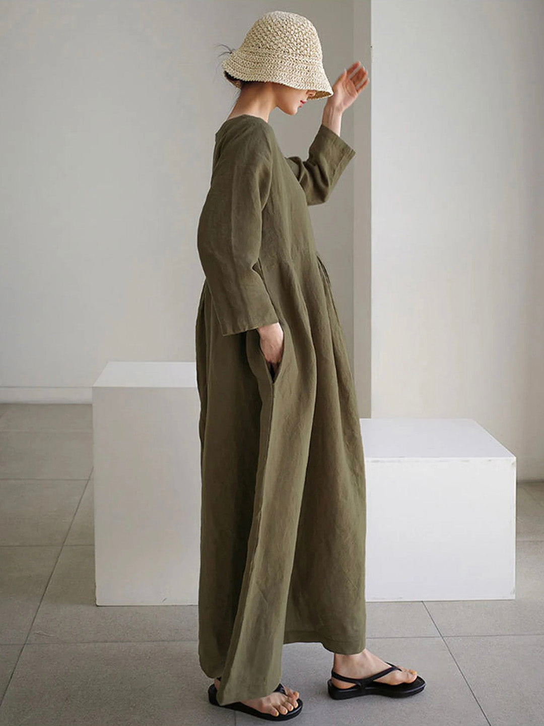 Jane - Loose Linen Dress with Side Pockets