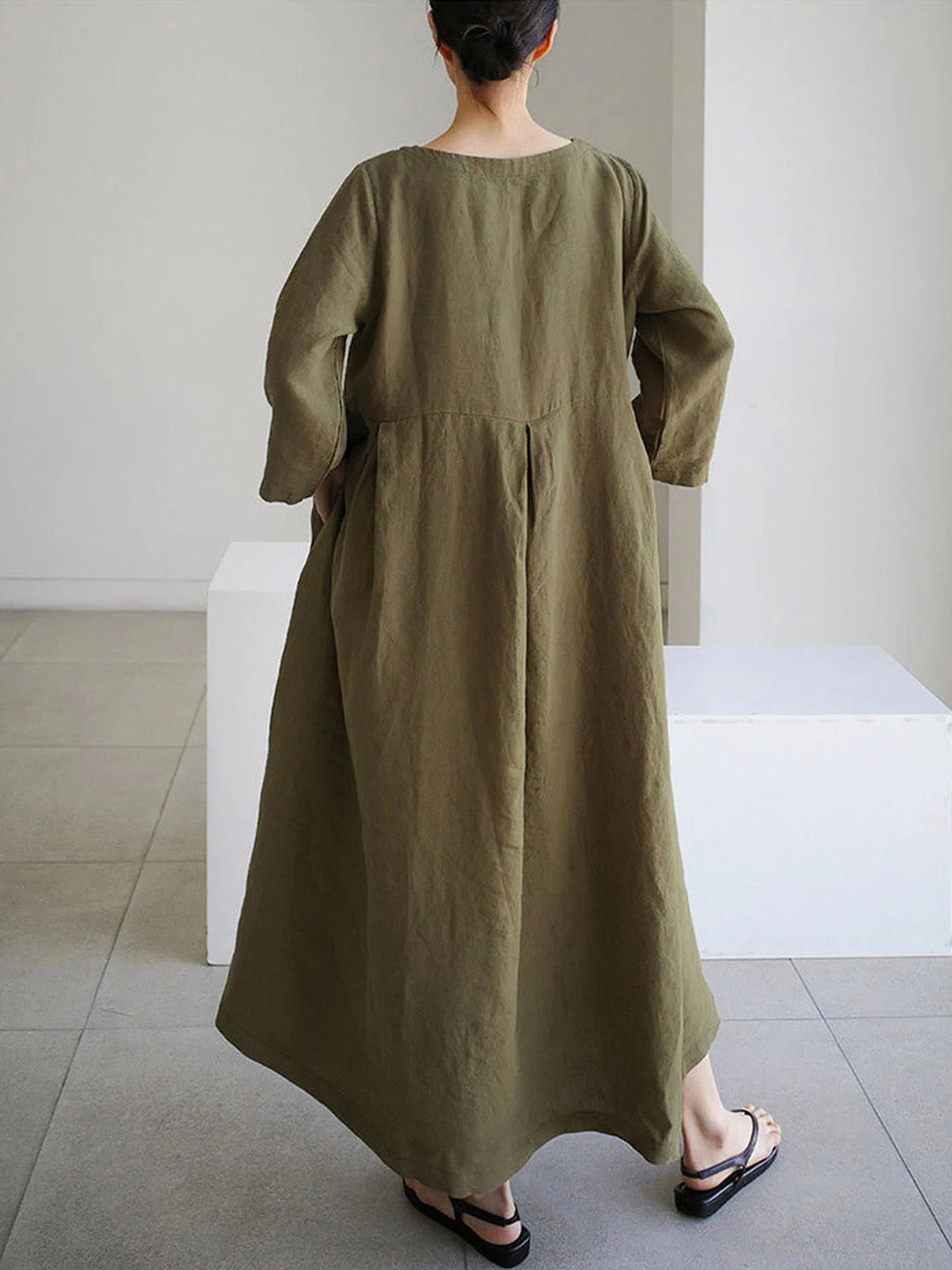Jane - Loose Linen Dress with Side Pockets